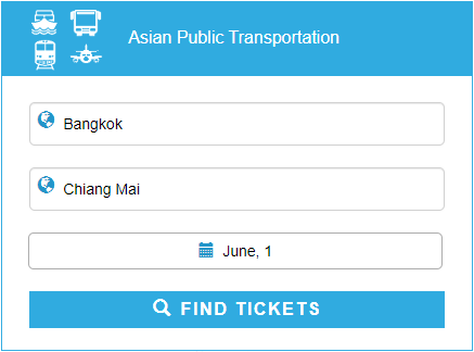 12 Go Asia search form to find the cheapest Southeast Asia public transportation