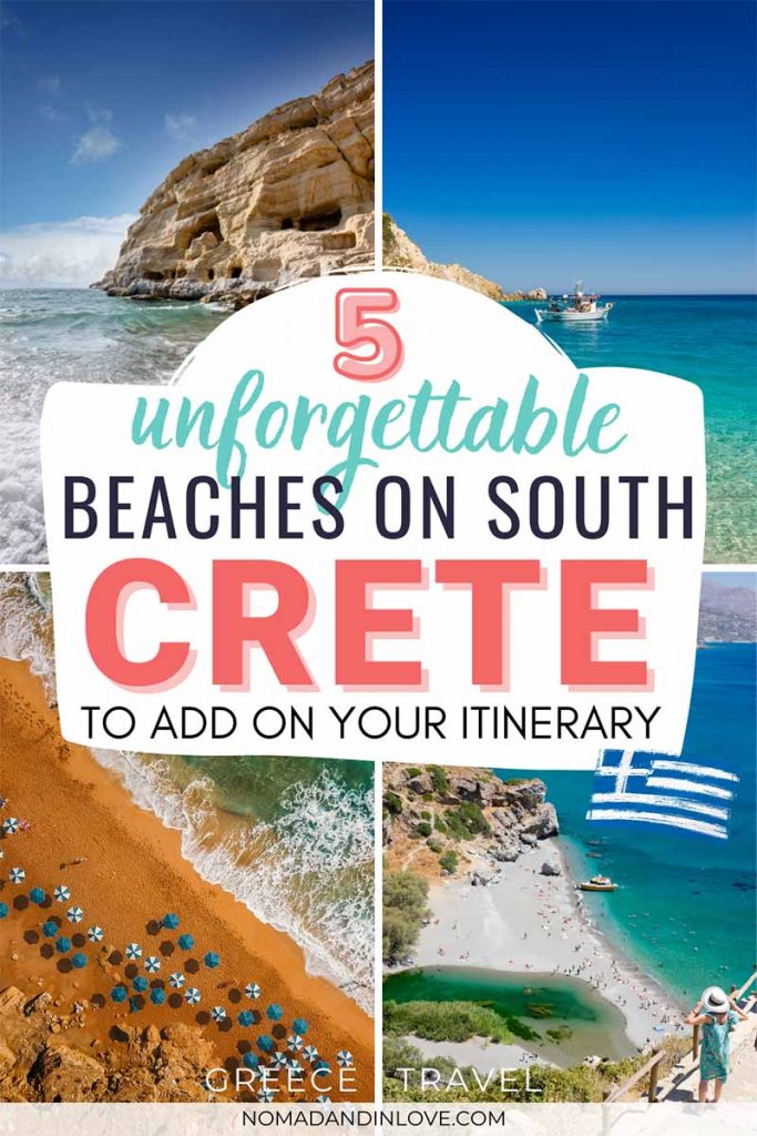 pinterest save image for 5 unforgettable beaches on south crete to add to your Greece travel itinerary