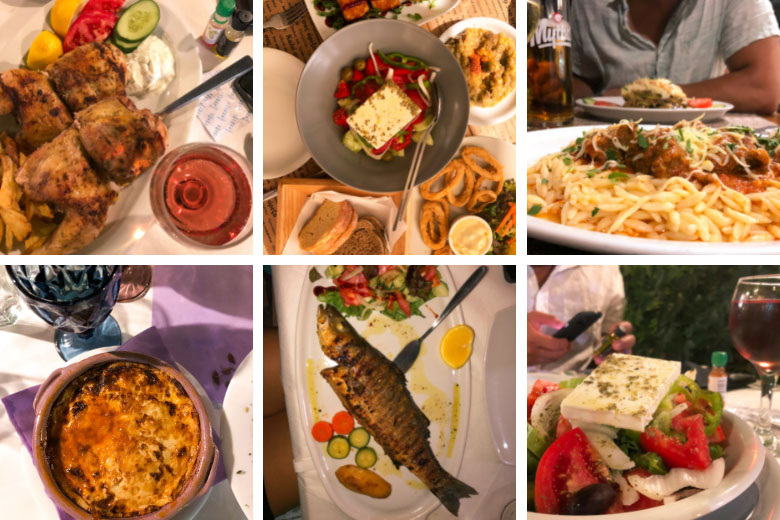 collage of traditional greek food to try when visiting crete greece