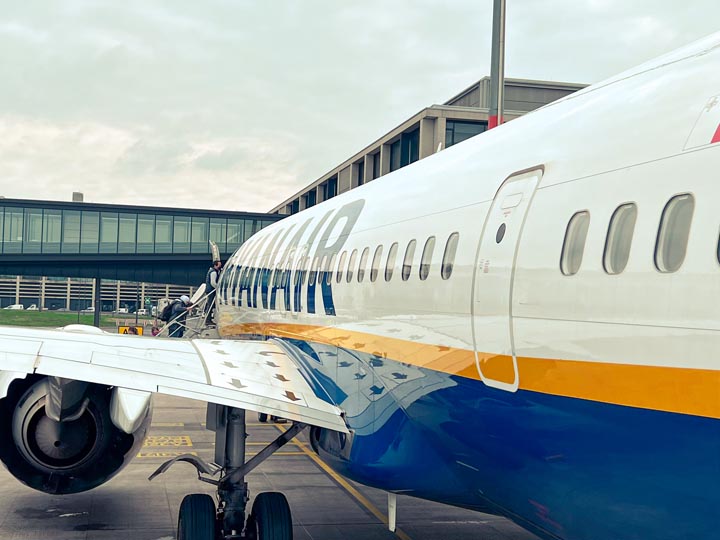 a view of the budget airline ryanair airplane at berlin airport