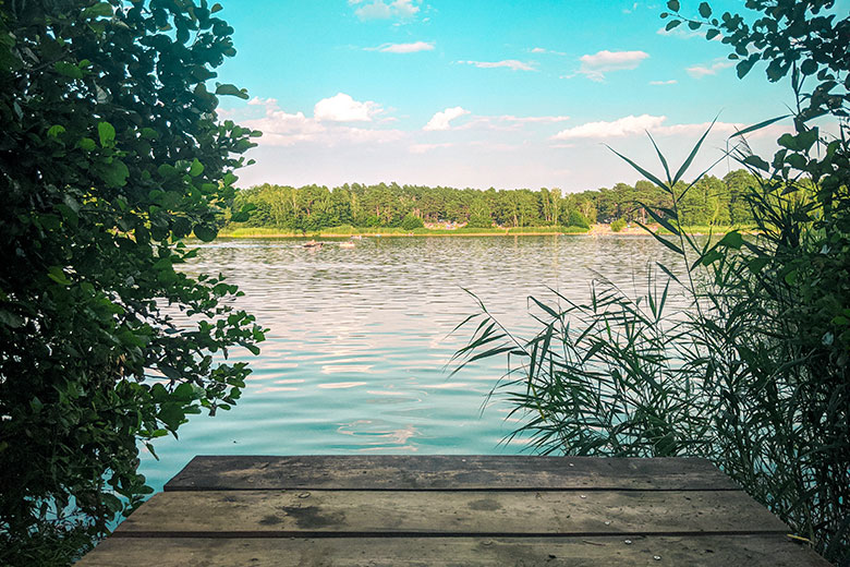 tonsee lake near berlin with a view of its crystal clear waters that is popular for swimming in the berlin brandenburg region