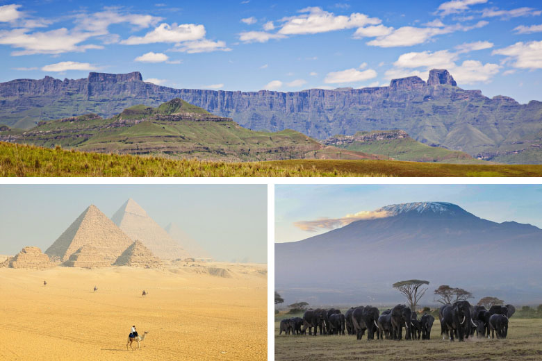 famous unesco world heritage sites in africa include the drakensberg mountains, great pyramids of egypt and kilimanjaro