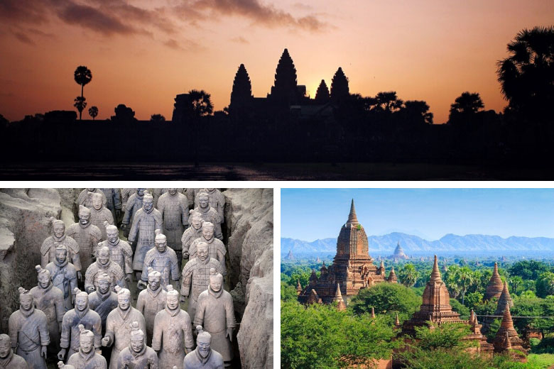 world heritage sites in asia like bagan, angkor wat, terracotta army in china
