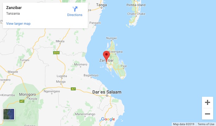 google maps of zanzibar island tanzania on east coast of africa