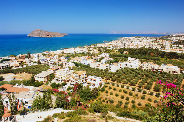 a view of resort town platanias in crete greece