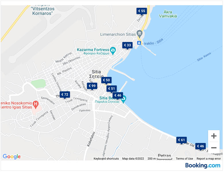 a map of sitia in east crete to compare prices for hotels and resorts